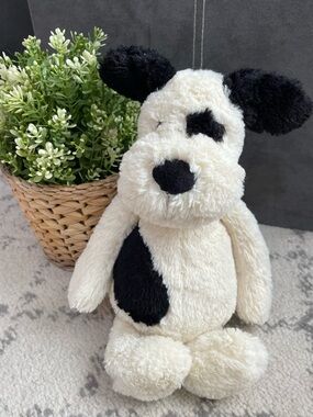 Jellycat London Bashful Cream & Black Puppy Spotted Dog Plush 12”